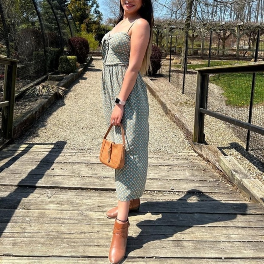 Floral Green Dress with Bow Detail
